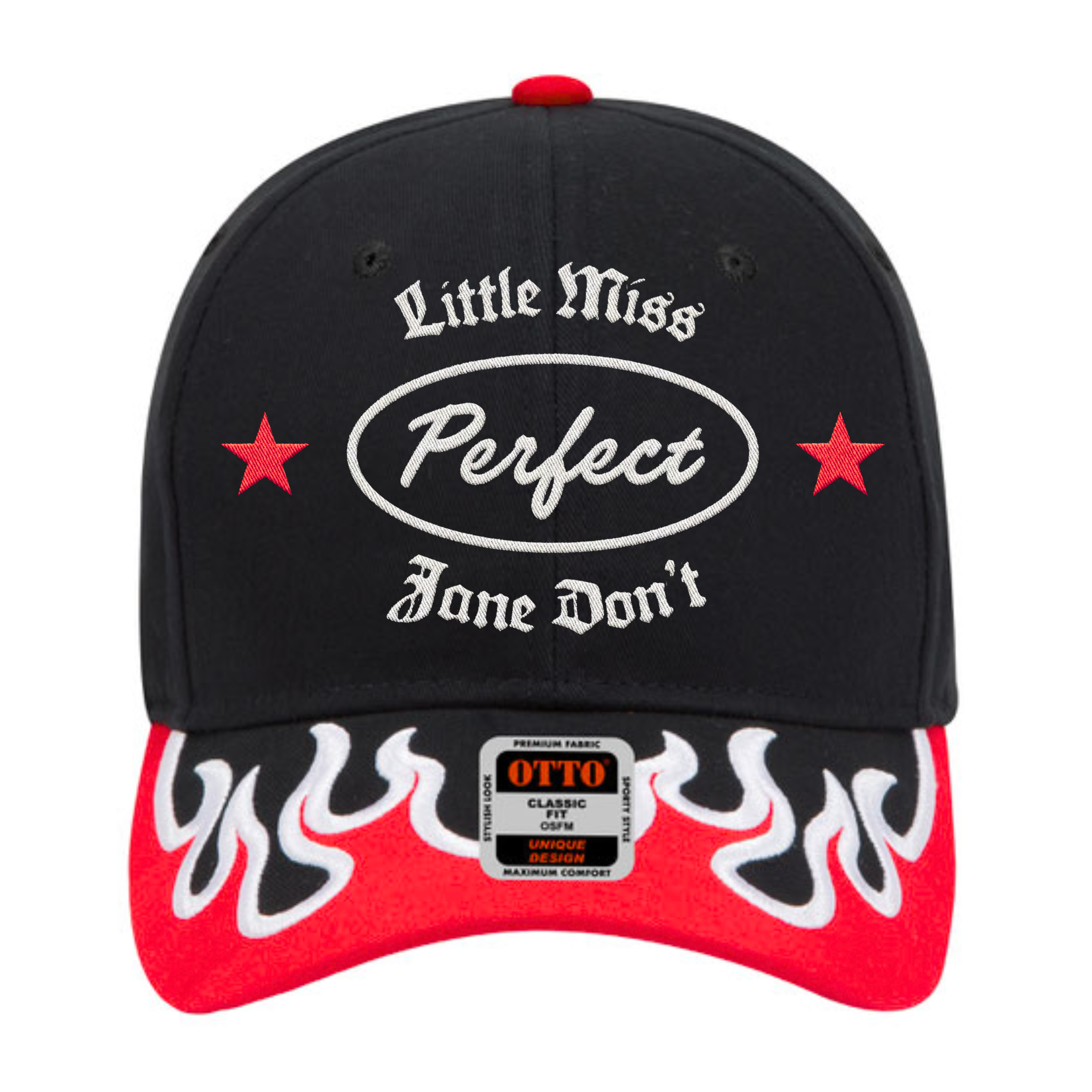 RED | Little Miss Perfect Embroidered Flames Hat